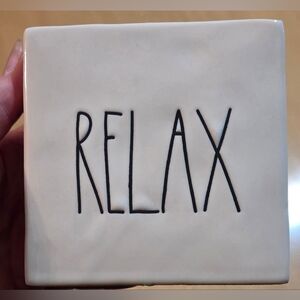 Rae Dunn Relax/Pause Inspirational Desk Plaque 4x4" Two Sided